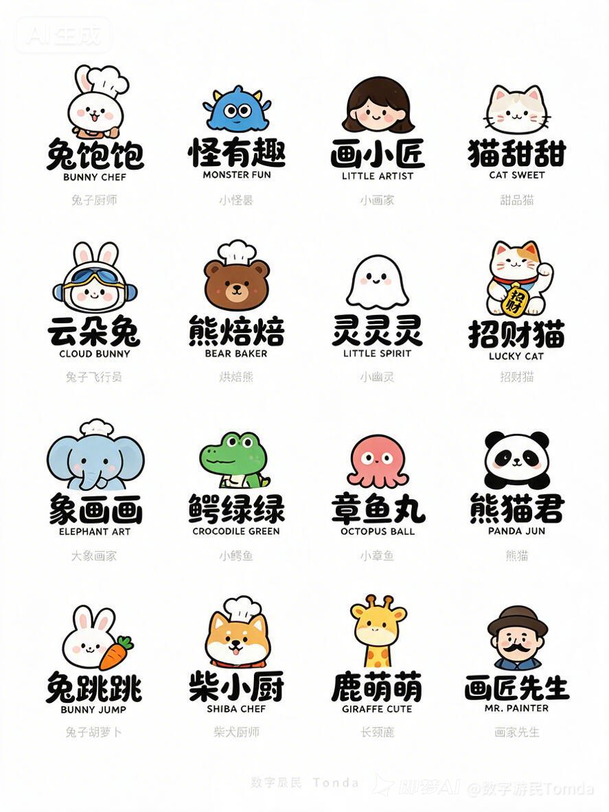 生成卡通吉祥物与个人品牌 Logo 合集展示板