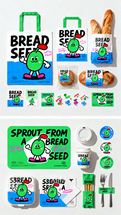 jimeng-2026-09-29-6914-_麸合子菓BREAD_SEED烘焙品牌VI物料系统海报，先锋手绘风格融合面包美学...
