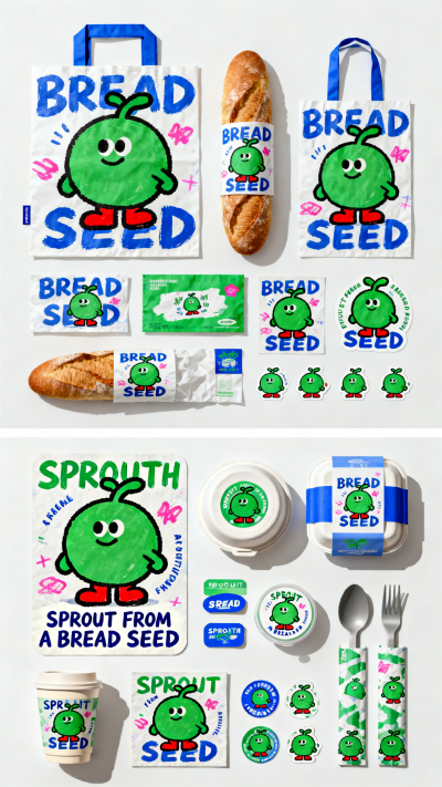 jimeng-2026-09-29-5925-_麸合子菓BREAD_SEED烘焙品牌VI物料系统海报，先锋手绘风格融合面包美学...