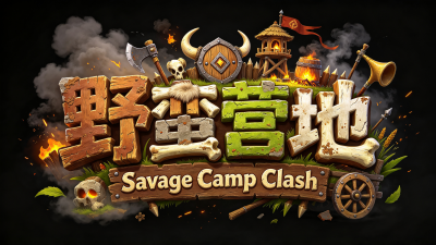 jimeng-2026-09-29-2227-艺术字标题“野蛮营地”，副标题“Savage_Camp_Clash”，北欧部落冲...