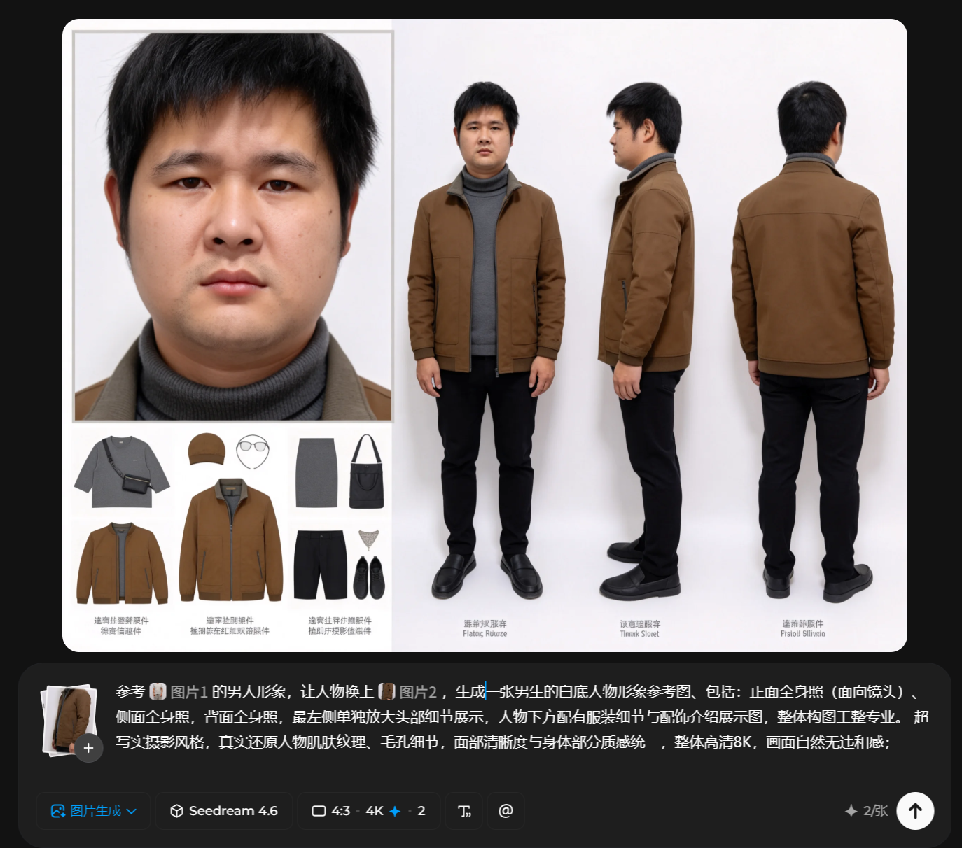 AI生成人物三视图+细节图